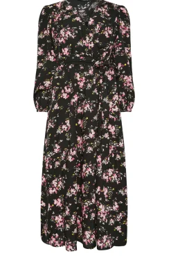 M&Co Womens Black & Pink Floral Print Wrap Front Dress><noscript><img width=