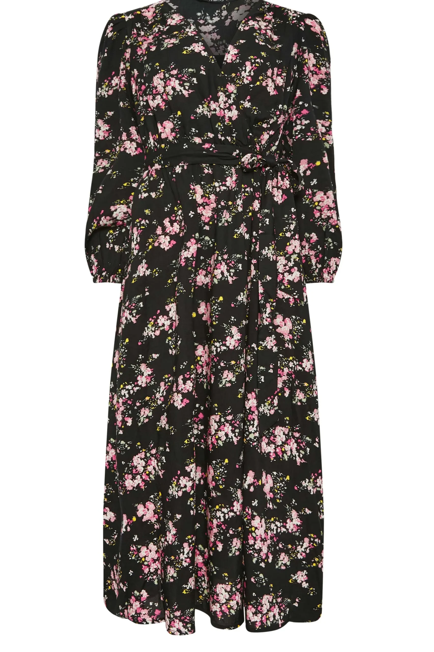 M&Co Womens Black & Pink Floral Print Wrap Front Dress>Women Wedding Guest Dresses