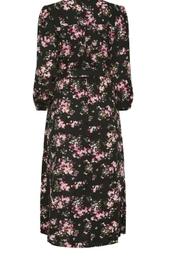 M&Co Womens Black & Pink Floral Print Wrap Front Dress><noscript><img width=