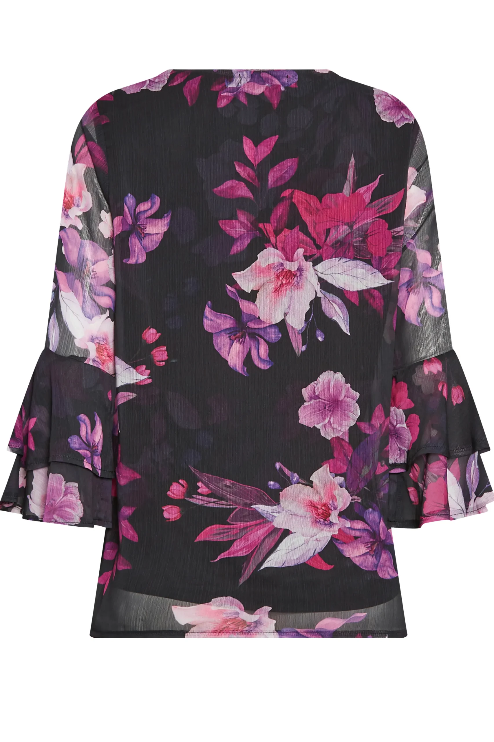 M&Co Womens Black & Pink Floral Print Flute Sleeve Blouse>Women Blouses
