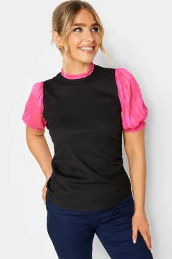 M&Co Womens Black & Pink Contrast Sleeve Blouse>Women Short Sleeve Tops