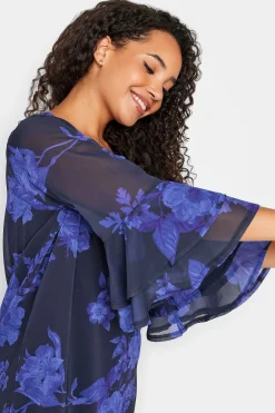 M&Co Womens Black & Purplefloral Print Flute Sleeve Shift Dress><noscript><img width=