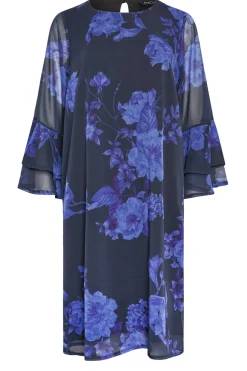 M&Co Womens Black & Purplefloral Print Flute Sleeve Shift Dress><noscript><img width=