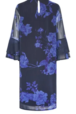 M&Co Womens Black & Purplefloral Print Flute Sleeve Shift Dress><noscript><img width=
