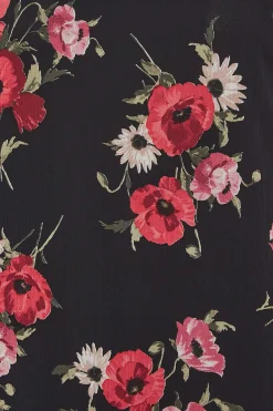 M&Co Womens Black & Red Floral Double Frill Sleeve Blouse><noscript><img width=