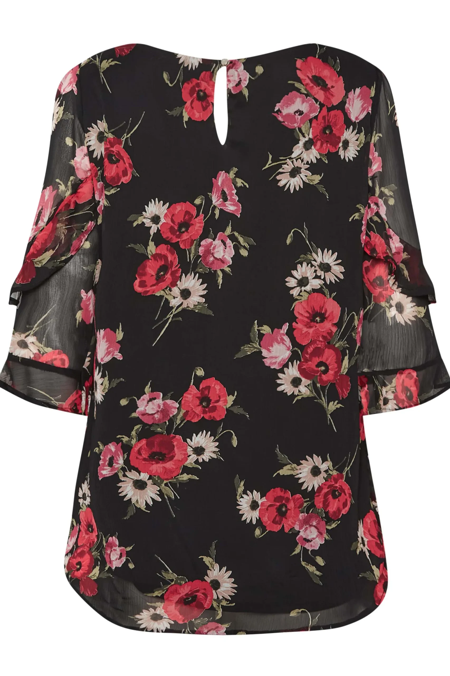 M&Co Womens Black & Red Floral Double Frill Sleeve Blouse>Women Blouses