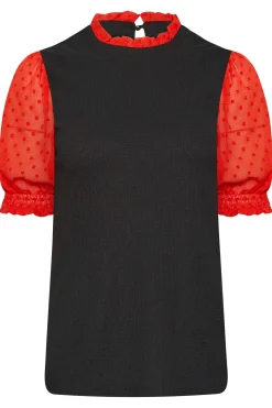 M&Co Womens Black & Red Contrast Sleeve Blouse><noscript><img width=