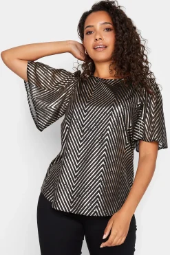 M&Co Womens Black & Rose Gold Chevron Angel Sleeve Blouse>Women Blouses
