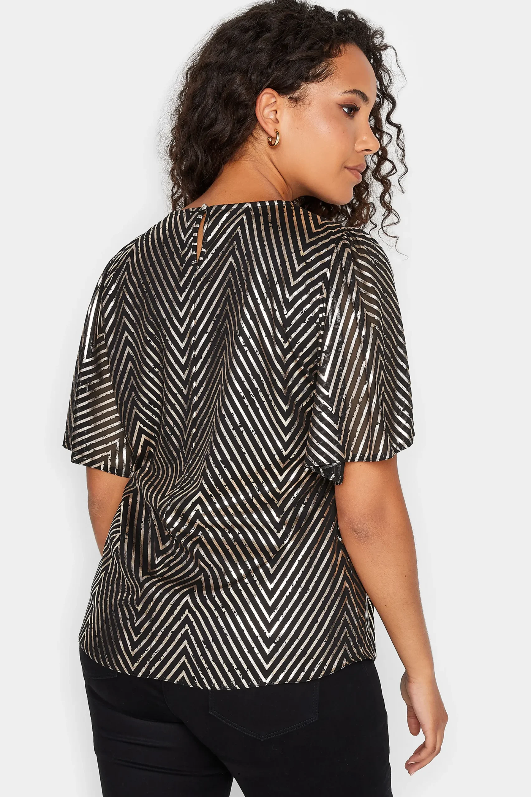 M&Co Womens Black & Rose Gold Chevron Angel Sleeve Blouse>Women Blouses