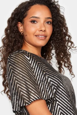 M&Co Womens Black & Rose Gold Chevron Angel Sleeve Blouse><noscript><img width=