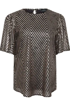 M&Co Womens Black & Rose Gold Chevron Angel Sleeve Blouse><noscript><img width=
