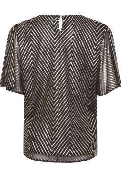 M&Co Womens Black & Rose Gold Chevron Angel Sleeve Blouse><noscript><img width=