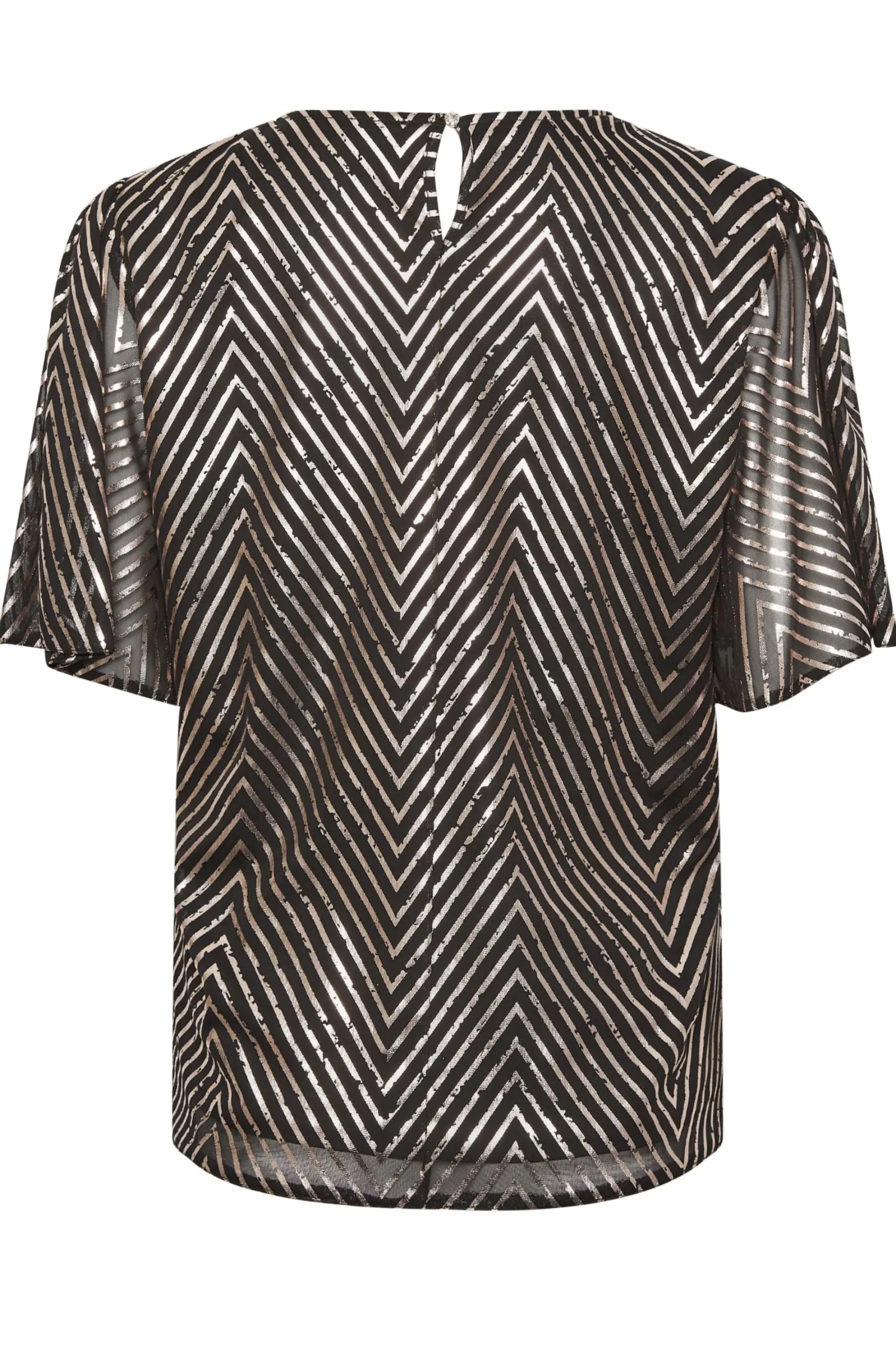 M&Co Womens Black & Rose Gold Chevron Angel Sleeve Blouse>Women Blouses