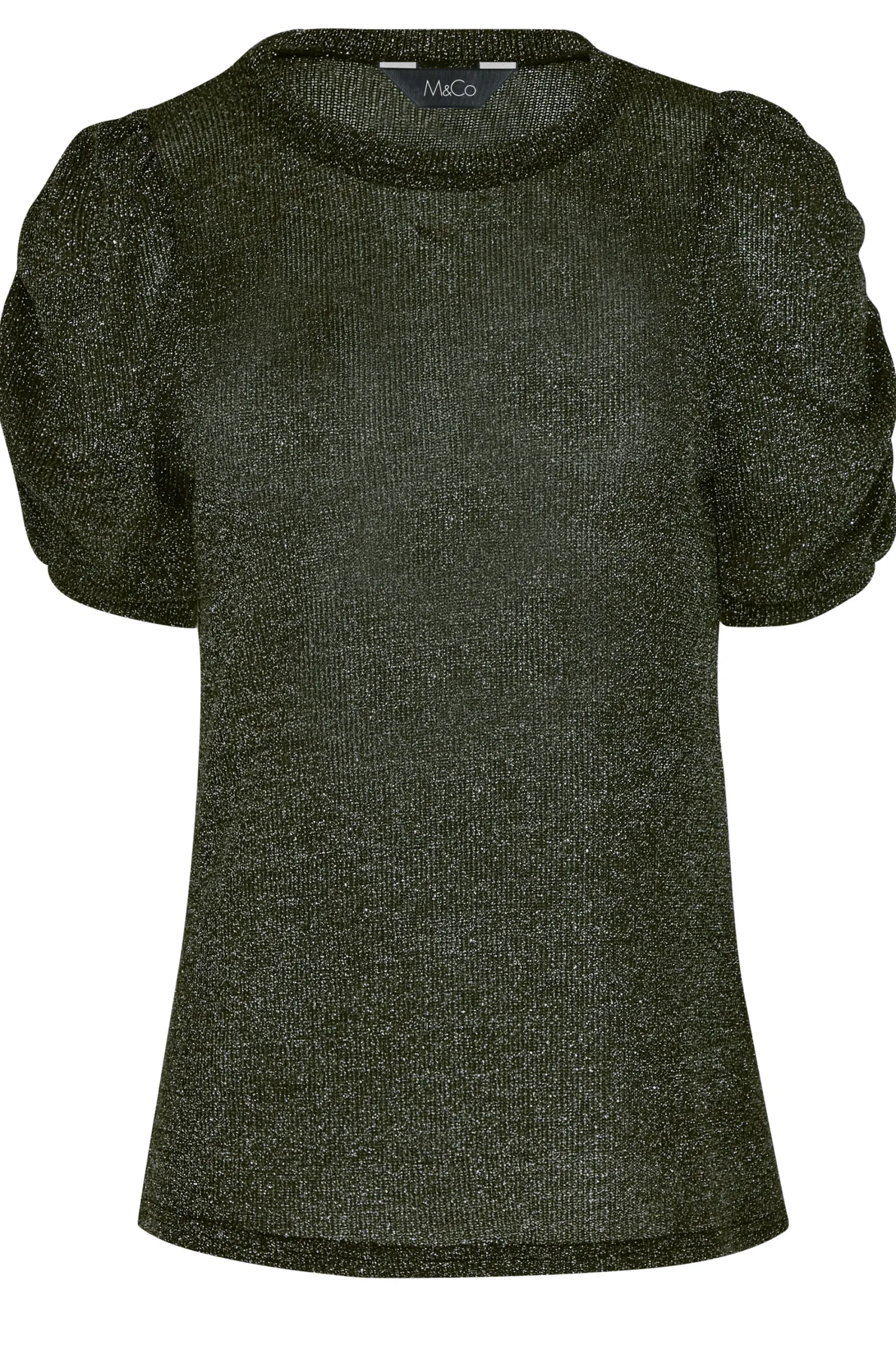 M&Co Womens Black & Silver Shimmer Ruched Sleeve Blouse>Women Blouses