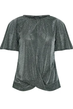 M&Co Womens Black & Silver Angel Sleeve Wrap Top>Women T-Shirts
