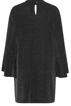 M&Co Womens Black & Silver Shimmer Bell Sleeve Dress>Women Midi Dresses