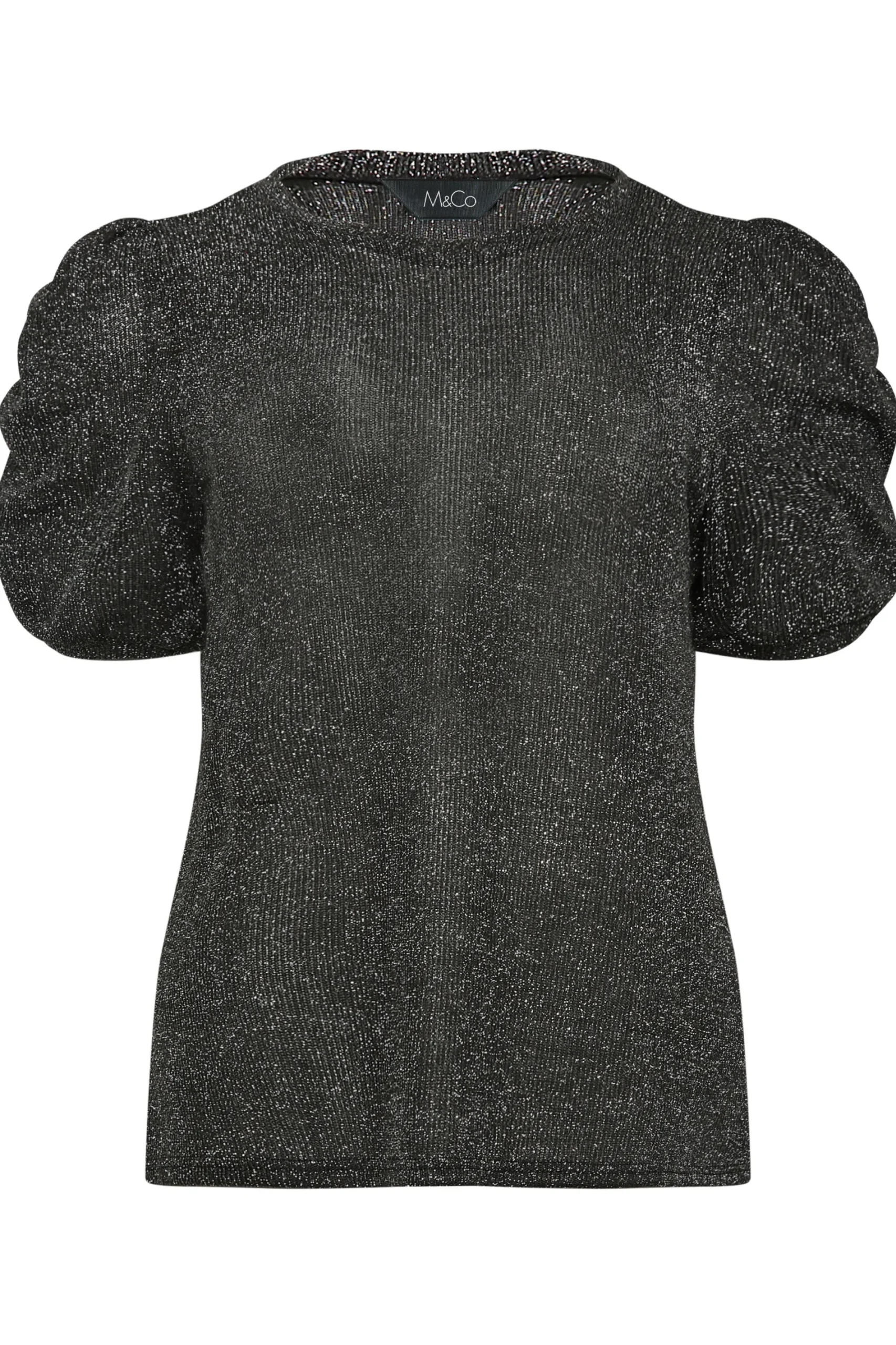 M&Co Womens Black & Silver Glitter Ruched Sleeve Blouse>Women Blouses