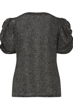 M&Co Womens Black & Silver Glitter Ruched Sleeve Blouse><noscript><img width=
