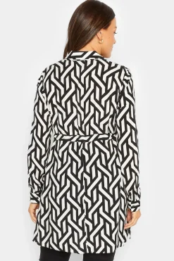 M&Co Womens Black & White Geometric Print Tie Waist Tunic Shirt><noscript><img width=