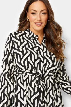 M&Co Womens Black & White Geometric Print Tie Waist Tunic Shirt><noscript><img width=