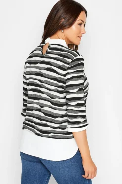 M&Co Womens Black & White Stripe 2 In 1 Jumper><noscript><img width=