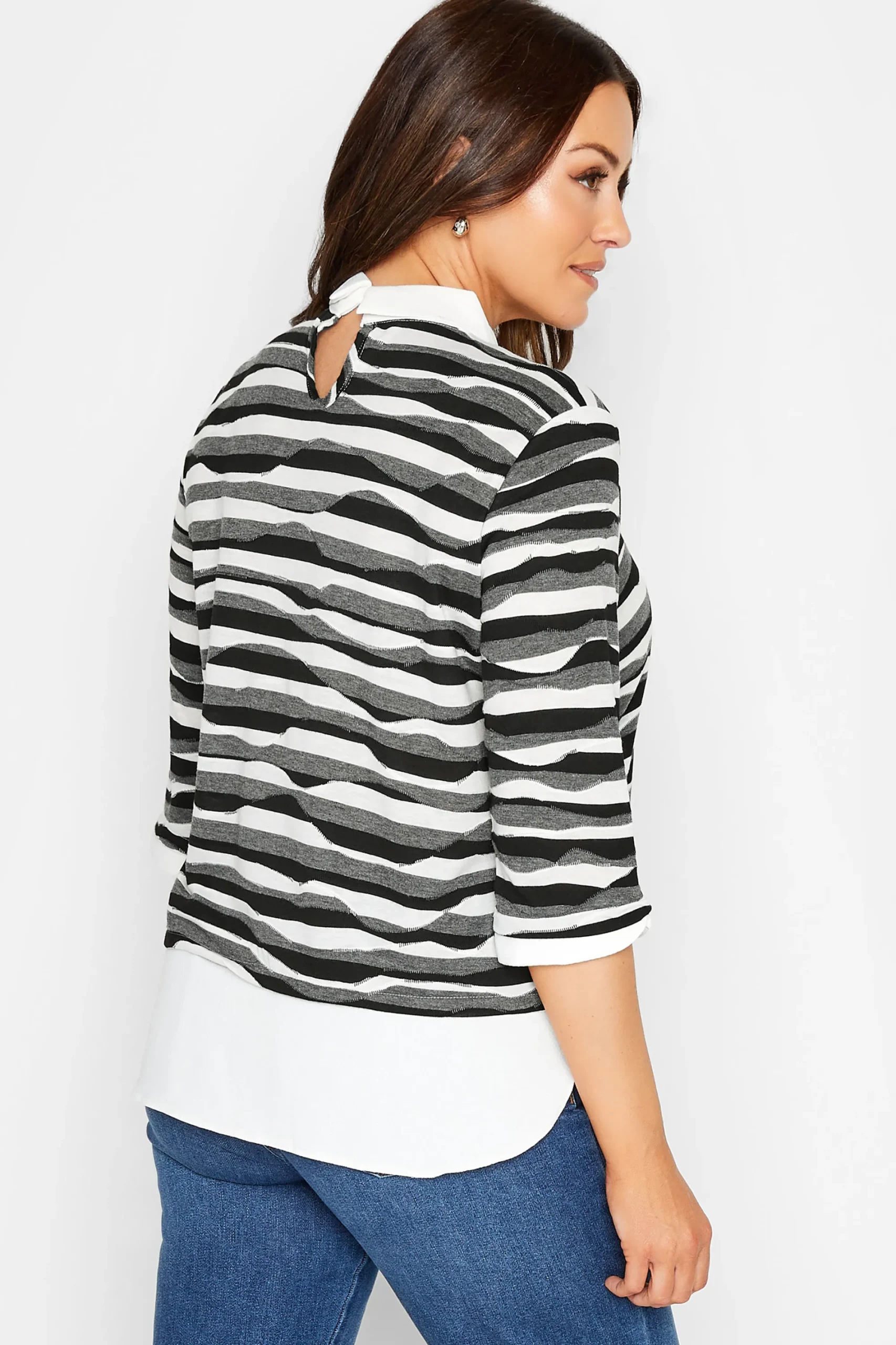 M&Co Womens Black & White Stripe 2 In 1 Jumper>Women Long Sleeve Tops