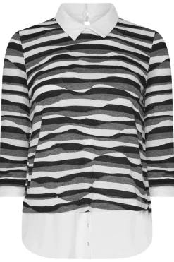 M&Co Womens Black & White Stripe 2 In 1 Jumper><noscript><img width=