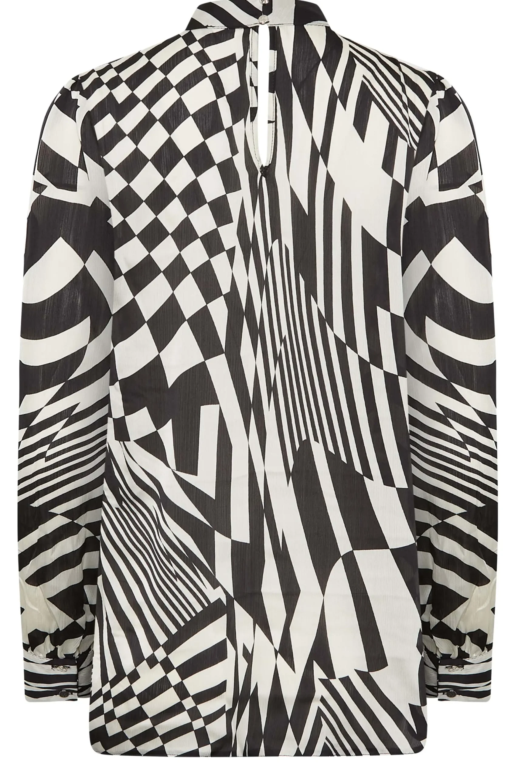M&Co Womens Black & White Abstract Print High Neck Satin Blouse>Women Long Sleeve Tops