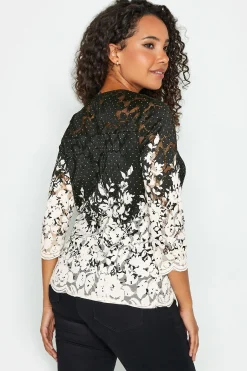 M&Co Womens Black & White Floral Lace Blouse><noscript><img width=
