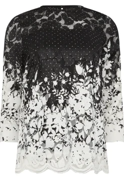 M&Co Womens Black & White Floral Lace Blouse><noscript><img width=
