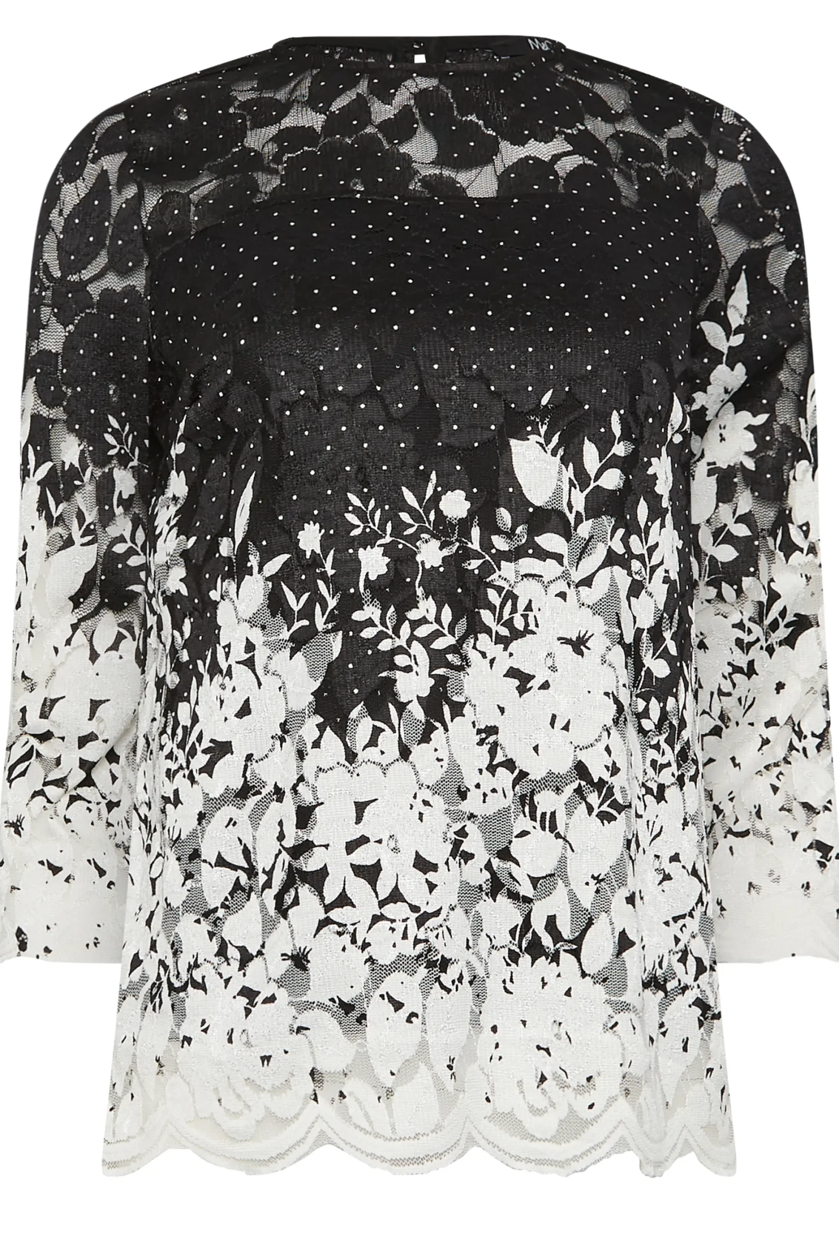 M&Co Womens Black & White Floral Lace Blouse>Women Blouses