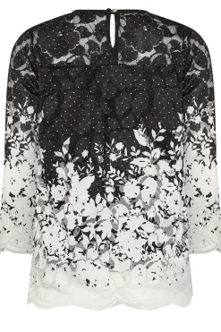 M&Co Womens Black & White Floral Lace Blouse><noscript><img width=