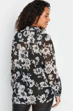 M&Co Womens Black & White Floral Print Longline Shirt><noscript><img width=