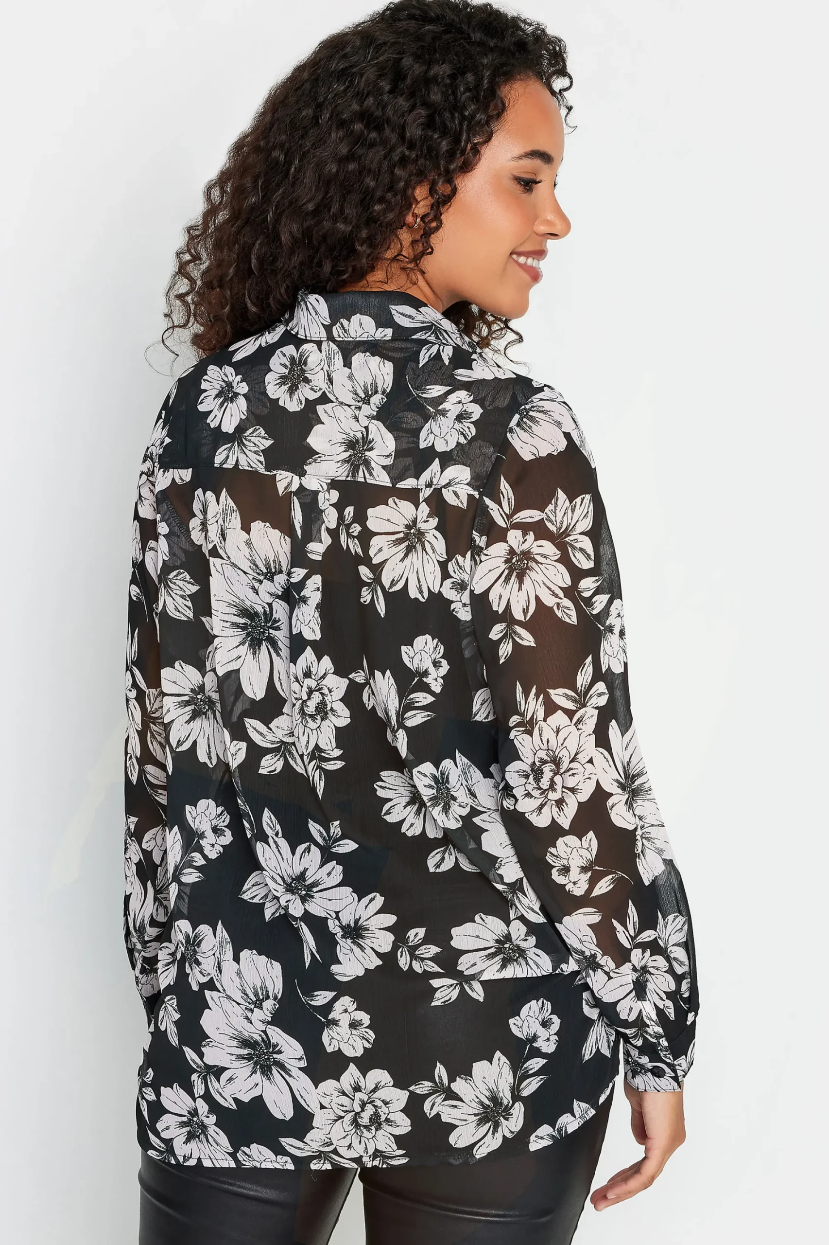 M&Co Womens Black & White Floral Print Longline Shirt>Women Blouses