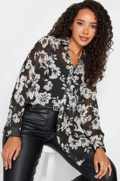 M&Co Womens Black & White Floral Print Longline Shirt><noscript><img width=