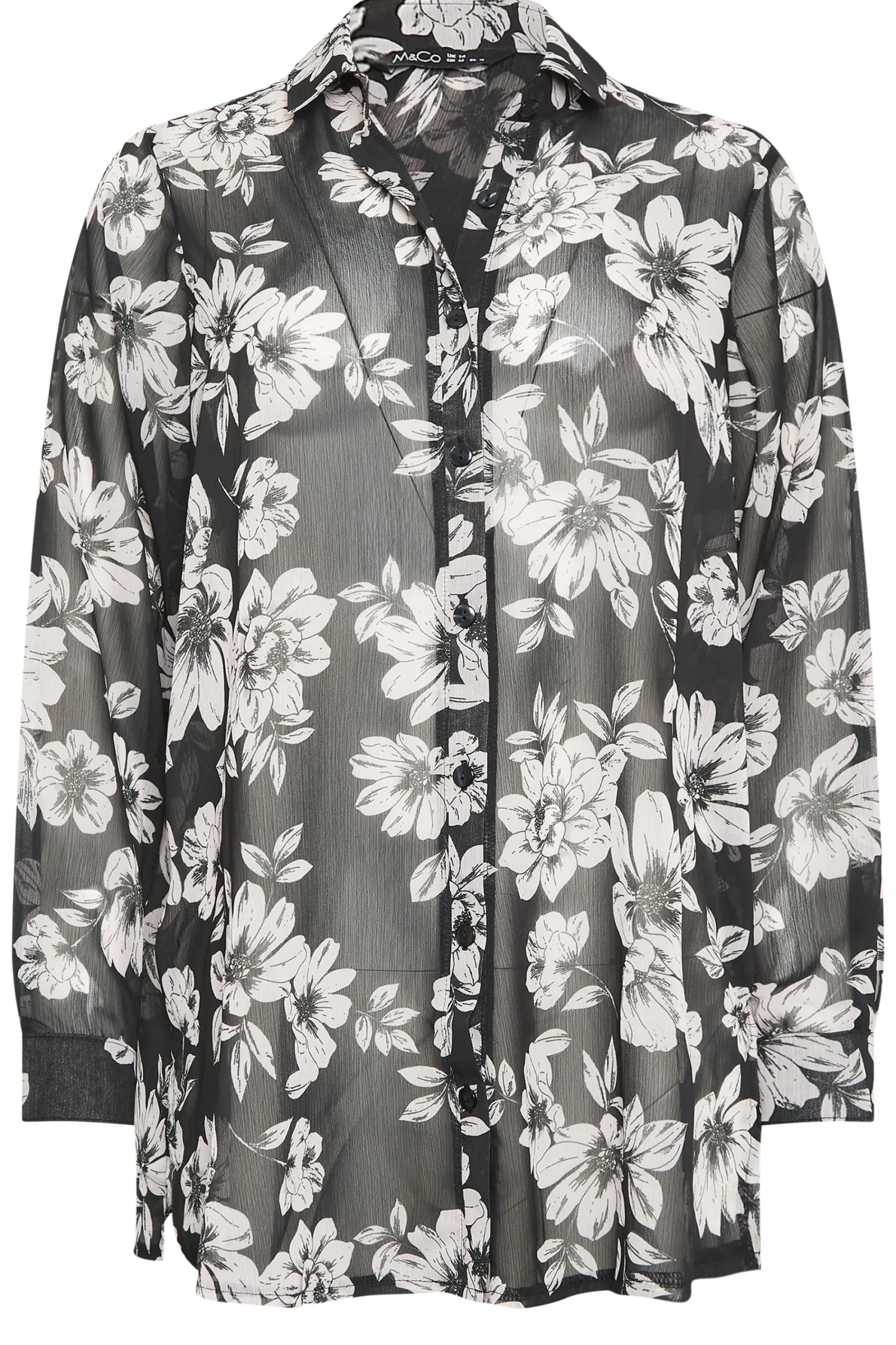 M&Co Womens Black & White Floral Print Longline Shirt>Women Blouses