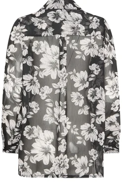 M&Co Womens Black & White Floral Print Longline Shirt><noscript><img width=