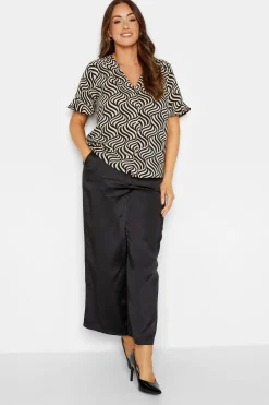 M&Co Womens Black & White Swirl Print Frill Sleeve Blouse>Women Short Sleeve Tops