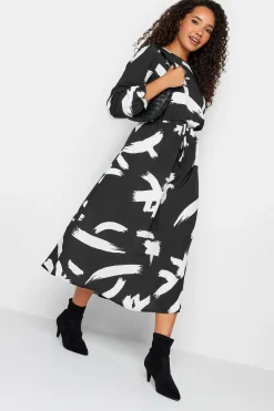 M&Co Womens Black Abstract Print Smock Dress>Women Midi Dresses