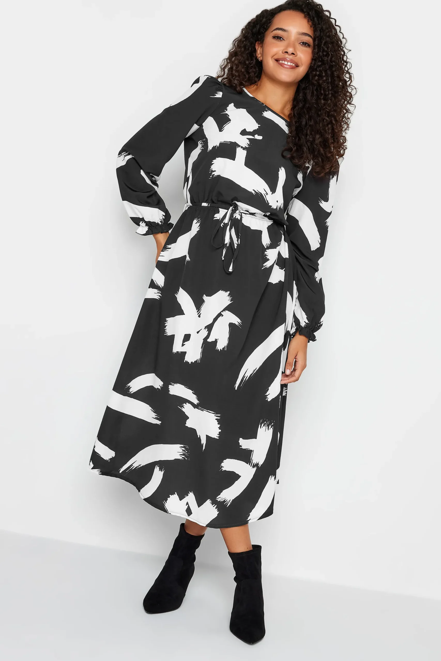 M&Co Womens Black Abstract Print Smock Dress>Women Midi Dresses