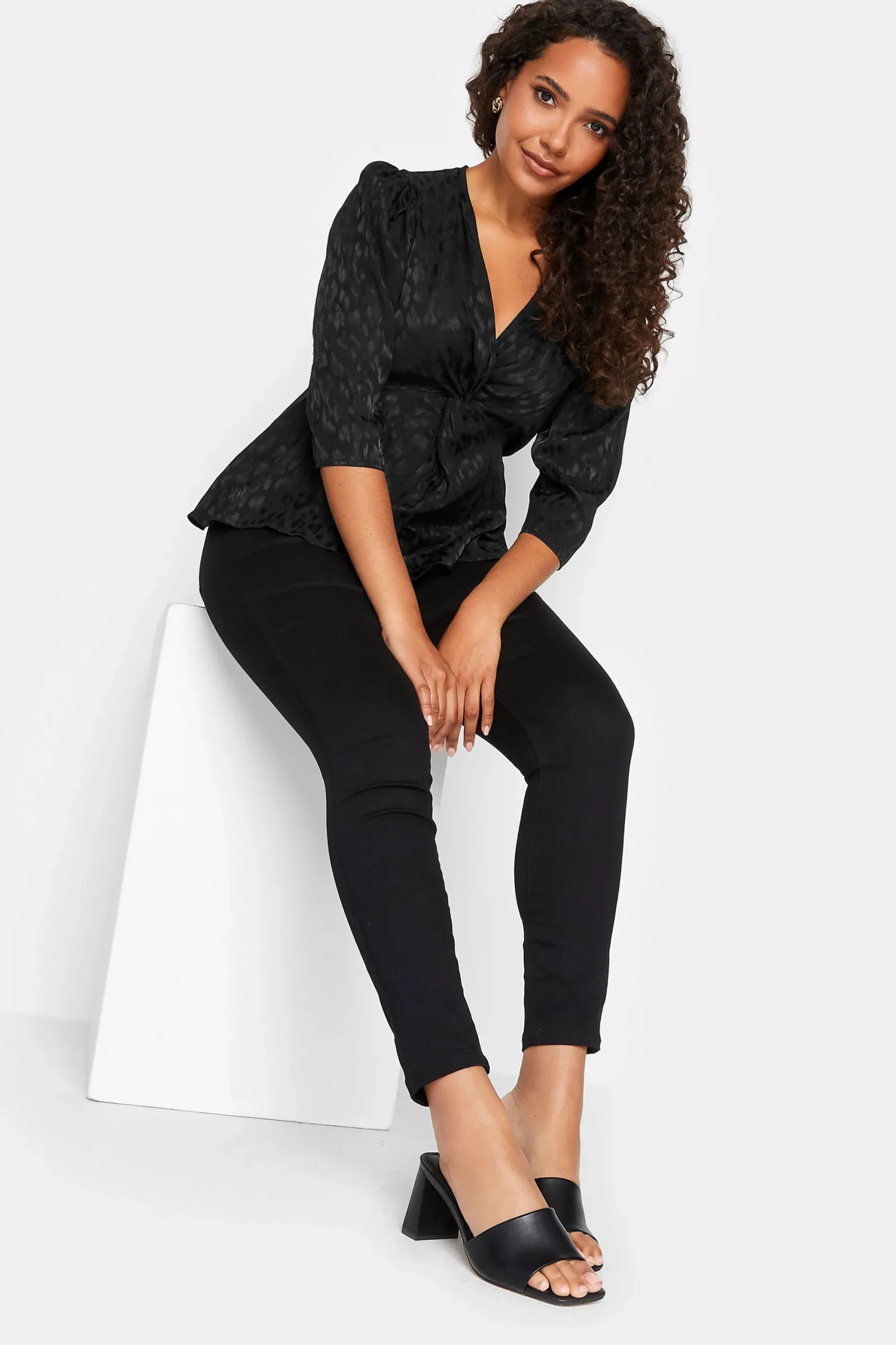 M&Co Womens Black Animal Print Twist Front Blouse>Women Shirts
