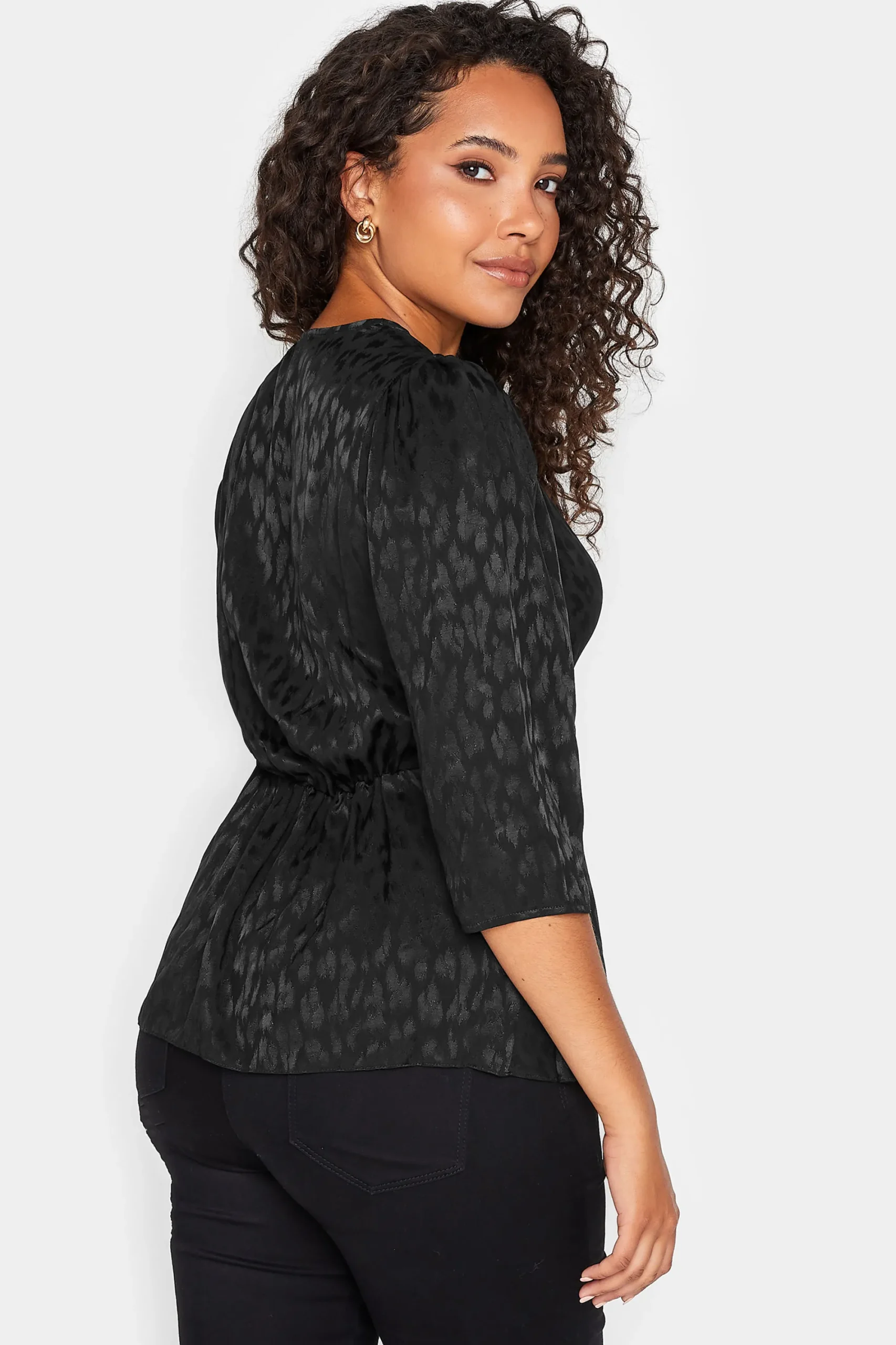 M&Co Womens Black Animal Print Twist Front Blouse>Women Shirts