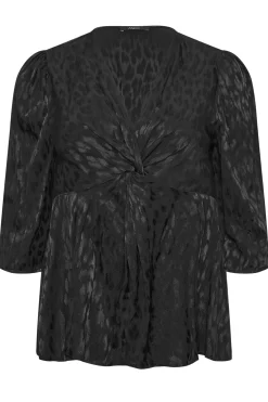 M&Co Womens Black Animal Print Twist Front Blouse><noscript><img width=