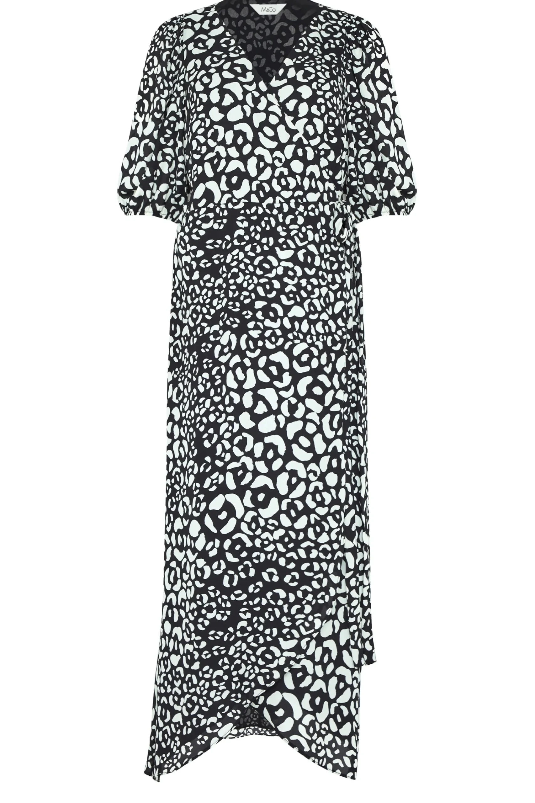 M&Co Womens Black Animal Print Wrap Dress>Women Midi Dresses