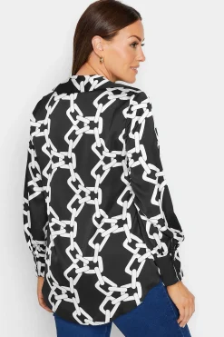 M&Co Womens Black Chain Print Cowl Neck Satin Blouse><noscript><img width=