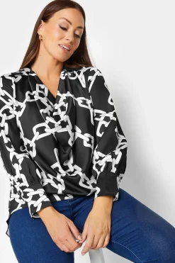 M&Co Womens Black Chain Print Cowl Neck Satin Blouse><noscript><img width=