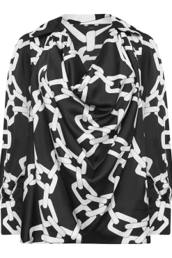 M&Co Womens Black Chain Print Cowl Neck Satin Blouse><noscript><img width=