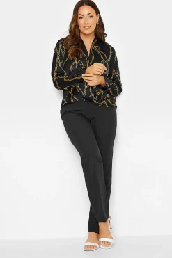 M&Co Womens Black Chain Print Wrap Front Blouse>Women Long Sleeve Tops