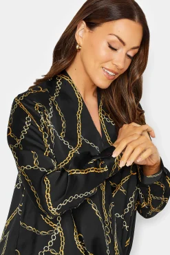 M&Co Womens Black Chain Print Wrap Front Blouse><noscript><img width=