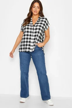 M&Co Womens Black Check Print Shirt>Women Short Sleeve Tops